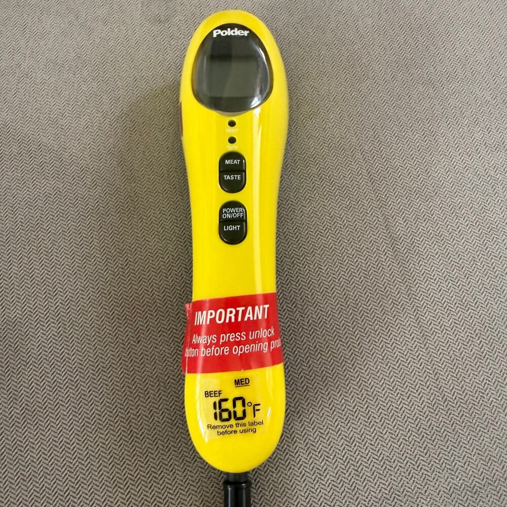 Polder THM-300 Safe Serve Digital Instant Read Meat Thermometer Yellow NIB